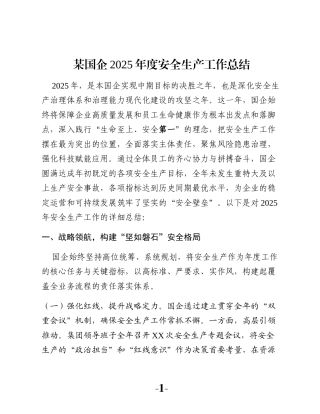 某国企2025年度安全生产工作总结