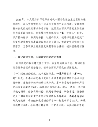 2025年党组织书记全面从严治党主体责任、抓基层党建和党风廉政建设工作情况总结
