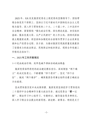 XX农发集团2025年党建工作总结