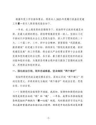 XX农发集团党委书记2025年度抓基层党建工作述职报告