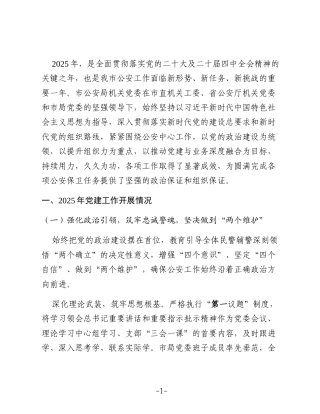 XX市公安局2025年度党建工作总结