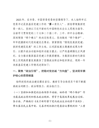 XX农发集团党委书记2025年度抓基层党建工作述职报告2