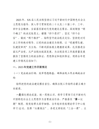 XX县人民法院2025年度党建工作总结2