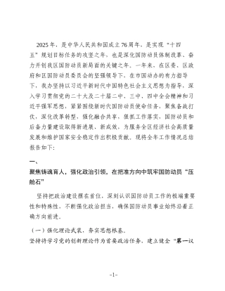 区国防动员办公室2025年度工作总结报告