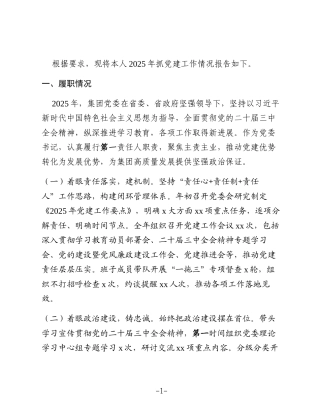 党委书记2025年抓基层党建工作述职报告(集团公司)1