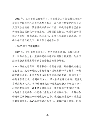 某市委社会工作部2025年工作总结及2026年工作计划