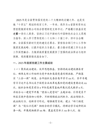 党委书记2025年抓基层党建工作述职报告(集团公司)2