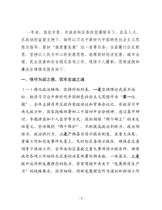 2025年度区长（县长）个人述职述德述廉报告