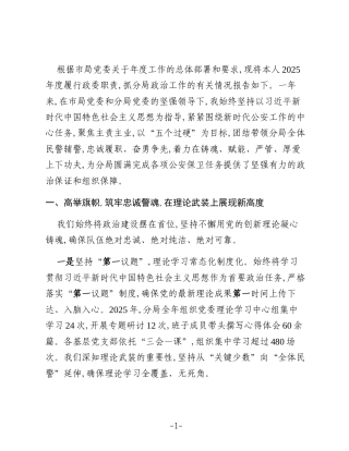 XX市公安局XX分局政委2025年度政治工作述职报告（精品）