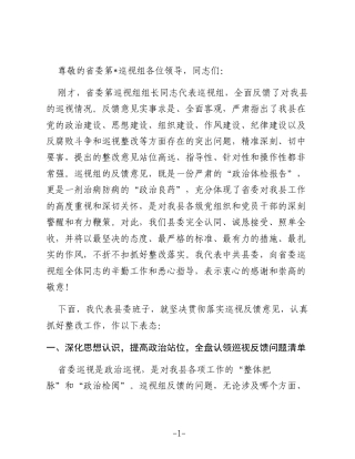在省委巡视组巡视我县情况反馈会议上的表态发言