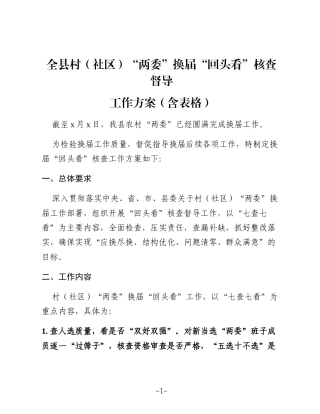 全县村（社区）“两委”换届“回头看”核查督导工作方案（含表格）