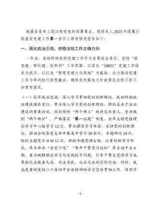 XX县人民法院党组书记、院长2025年度抓基层党建工作述职报告
