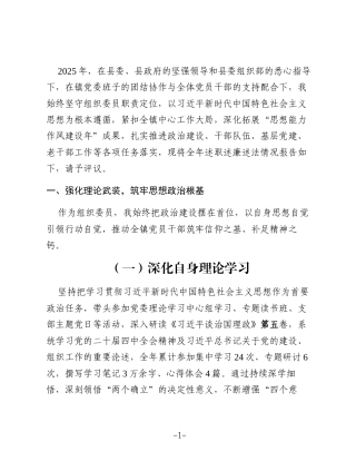 XX乡镇组织委员2025年述职述廉述法报告