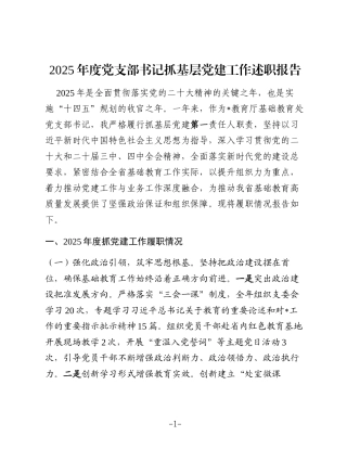 教育厅2025年度党支部书记抓基层党建工作述职报告
