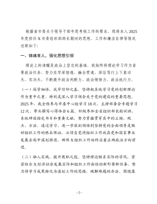 某市委组织部部长2025年度述职报告