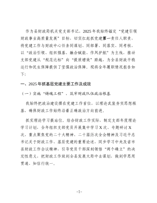 某县财政局机关党支部书记2025年度抓基层党建工作述职报告2