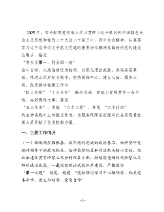 市检察院党组2025年度抓基层党建工作述职报告