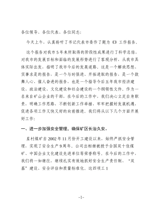Xx矿山集团党代会分组讨论发言材料