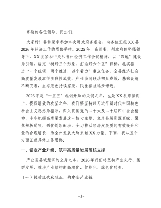 县长在州政府务虚会上的发言