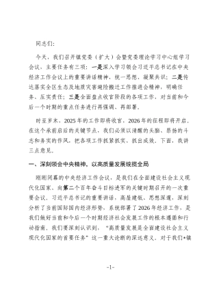 在2025年度镇党委（扩大）会暨党委理论学习中心组学习中央经济工作会议精神研讨会上的讲话
