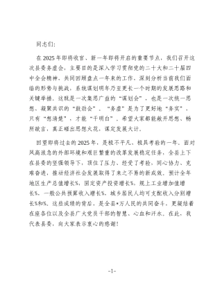 在2025年年末岁尾县委务虚会议上的讲话