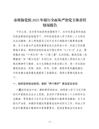 （11篇）2025年履行全面从严治党主体责任情况报告