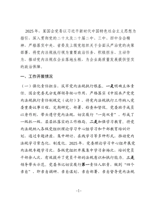 某国企党委2025年党内法规执行情况总结