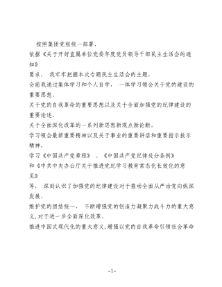 2025年民主生活会“四个带头” 个人对照检查发言材料（国企公司班子成员）