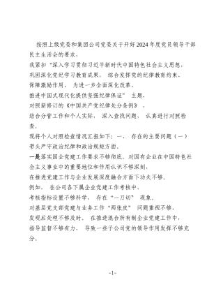 国企纪委书记 2025 年民主生活会对照发言材料（四个带头）