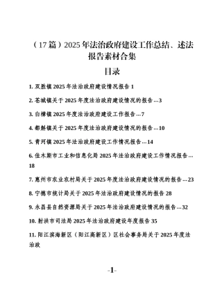（17篇）2025年法治政府建设工作总结、述法报告素材合集