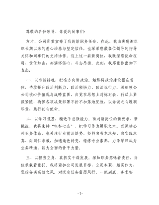 公司新提拔干部任职表态发言