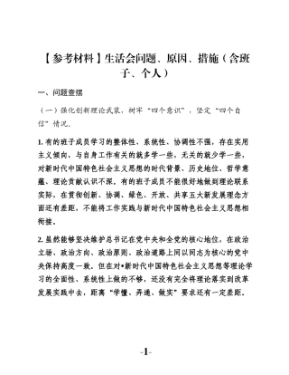 【参考材料】生活会问题、原因、措施（含班子、个人）