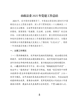 市政法委2025年党建工作总结