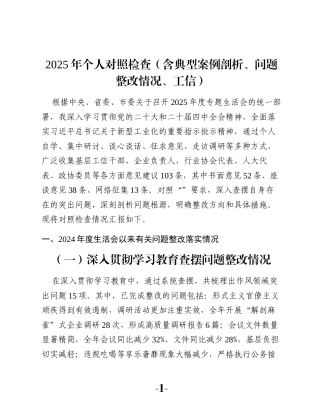 2025年个人对照检查（含典型案例剖析、问题整改情况、工信）