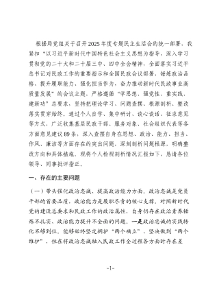 市局领导干部2025年度专题民主生活会检视剖析材料（对照“五个带头”）