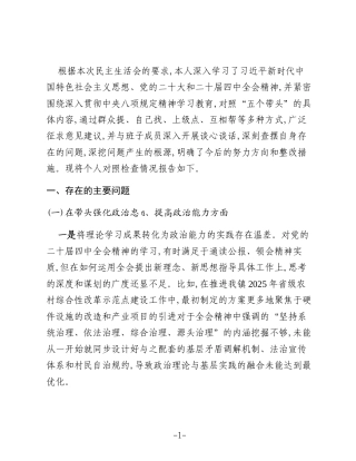 镇长2025年度民主生活会对照检查材料（五个带头）