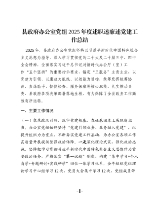 县政府办公室党组2025年度述职述廉述党建工作总结