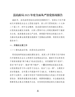 县民政局2025年度全面从严治党情况报告