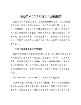 国防动员办公室2025年度工作总结报告