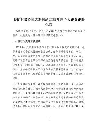 公司领导2025年度个人述责述廉报告