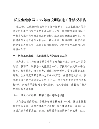区卫健局2025年度文明创建工作总结报告
