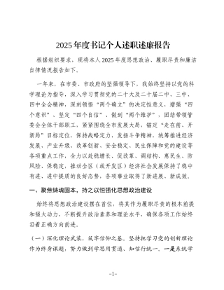 2025年度书记个人述职述廉报告