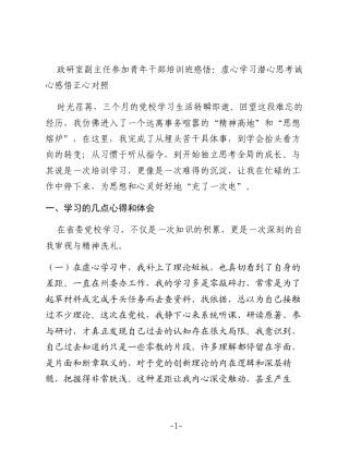 政研室副主任参加青年干部培训班感悟：虚心学习潜心思考诚心感悟正心对照