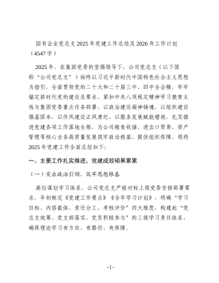 国企党总支2025年党建工作总结及2026年工作计划