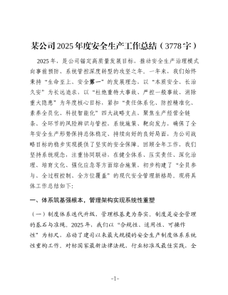 国企2025年度安全生产工作总结