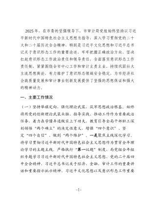 市审计局党组2025年度意识形态工作总结