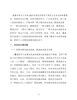 2025年度民主生活会个人对照检查材料（五个带头）