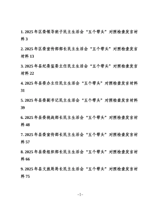 （12篇）2025年民主生活会“五个带头”对照检查发言材料汇编