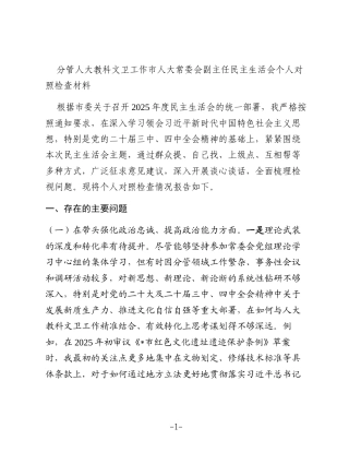 市人大副主任2025年度民主生活会个人对照检查2