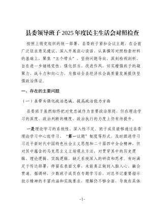 县委领导班子2025年度民主生活会对照检查